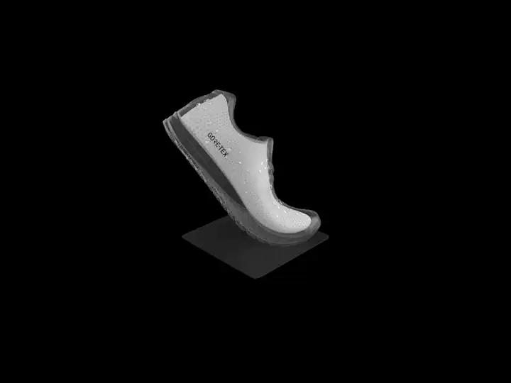 Анимация: ботинок с мембраной GORE-TEX — пар выходит через верх и подошву, вода внутрь не проходит